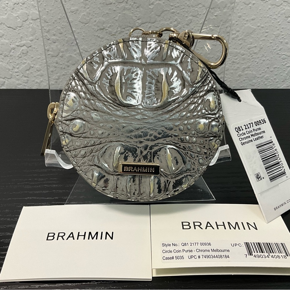 Brahmin Circle Coin Purse CHROME MELBOURNE Clip-on Purse Charm